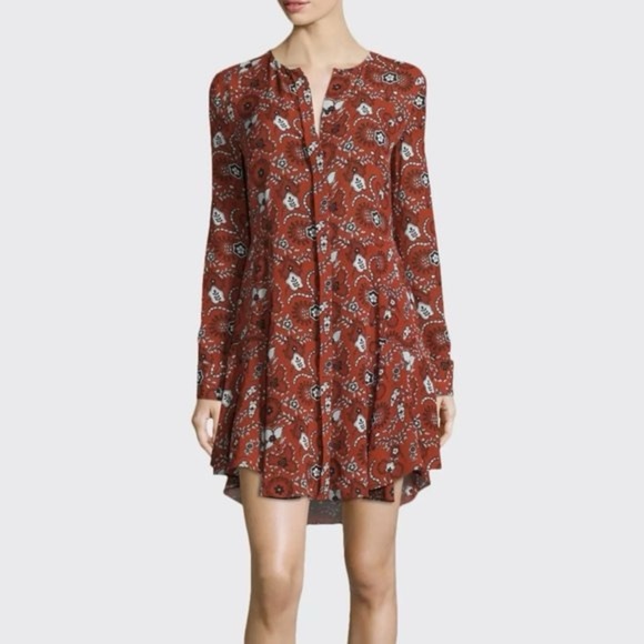 A.L.C. Randi Silk Shirt Dress Rust Red Paisley Floral (D9) - Picture 2 of 6